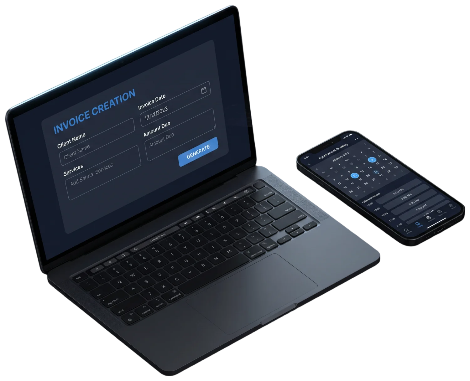 Laptop mit dem E-Rechnungs-Werkzeug, daneben ein Smartphone