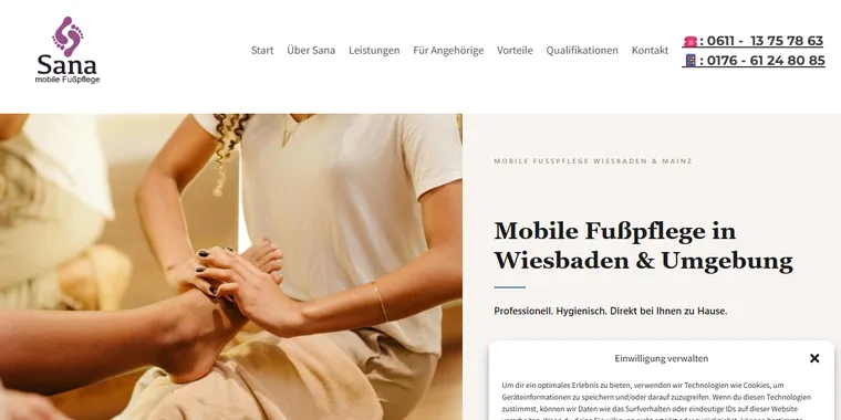 Website Sana mobile Fußpflege — Startseite