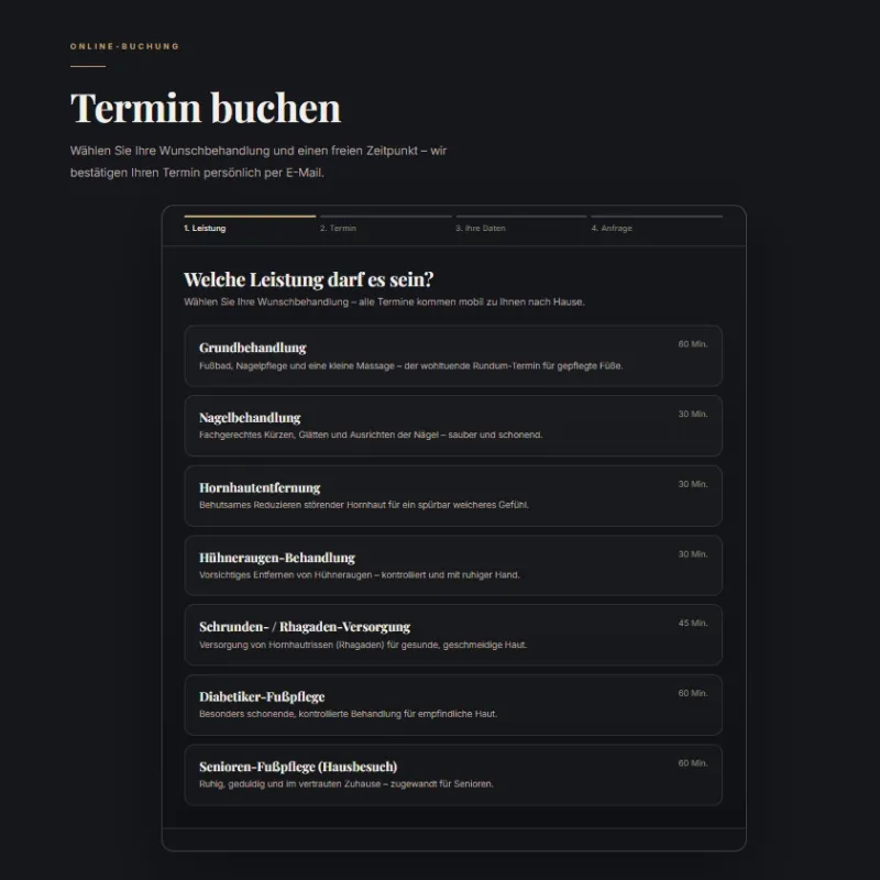 Schritt 1: Der Kunde waehlt die Leistung aus der Liste